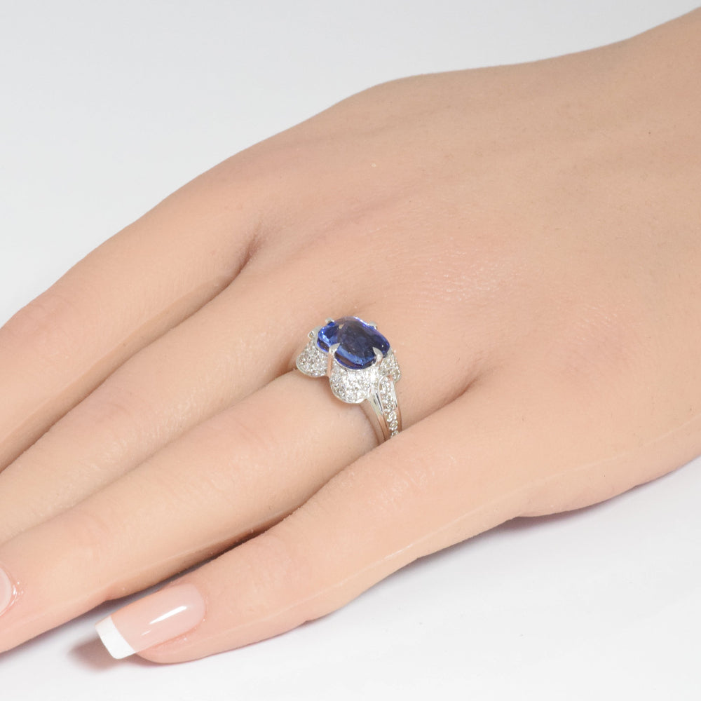 SPECIAL! 3.36ct G SI 14K White Gold Diamond & Blue Sapphire Gemstone Ring Size 6.5