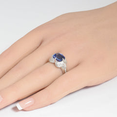 SPECIAL! 3.36ct G SI 14K White Gold Diamond & Blue Sapphire Gemstone Ring Size 6.5