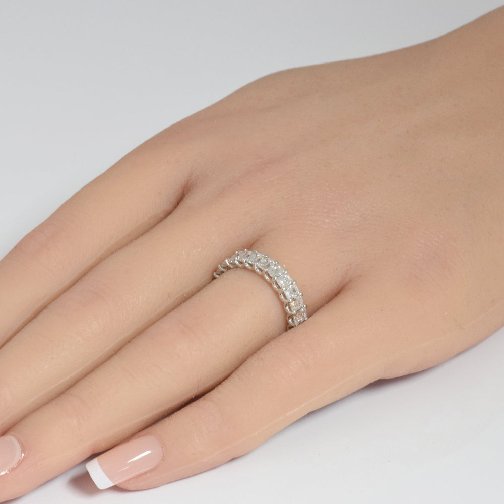 SPECIAL! 3.42ct G SI 14K White Gold Diamond Emerald Cut Eternity Ring Size 6.5