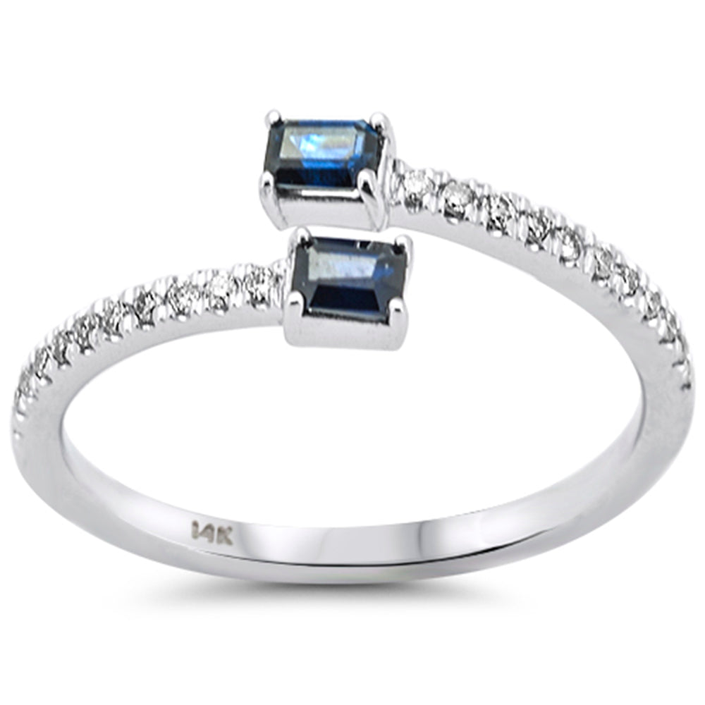 SPECIAL! .39ct G SI 14K White Gold Diamond & Blue Sapphire Gemstones Open Ring Size 6.5