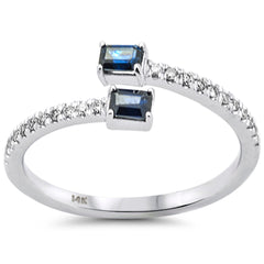 SPECIAL! .39ct G SI 14K White Gold Diamond & Blue Sapphire Gemstones Open Ring Size 6.5