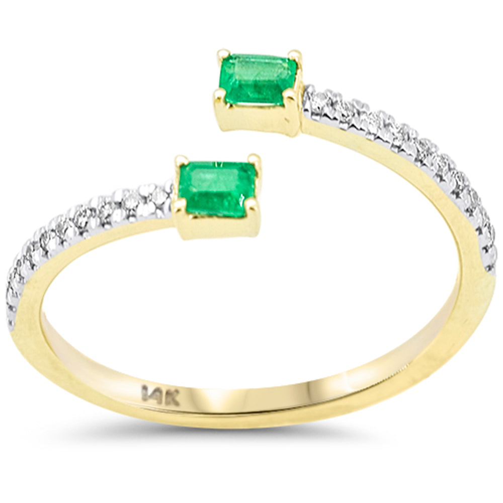 SPECIAL! .30ct G SI 14K Yellow Gold Diamond & Emerald Gemstones Open Ring Size 6.5