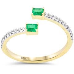 SPECIAL! .30ct G SI 14K Yellow Gold Diamond & Emerald Gemstones Open Ring Size 6.5