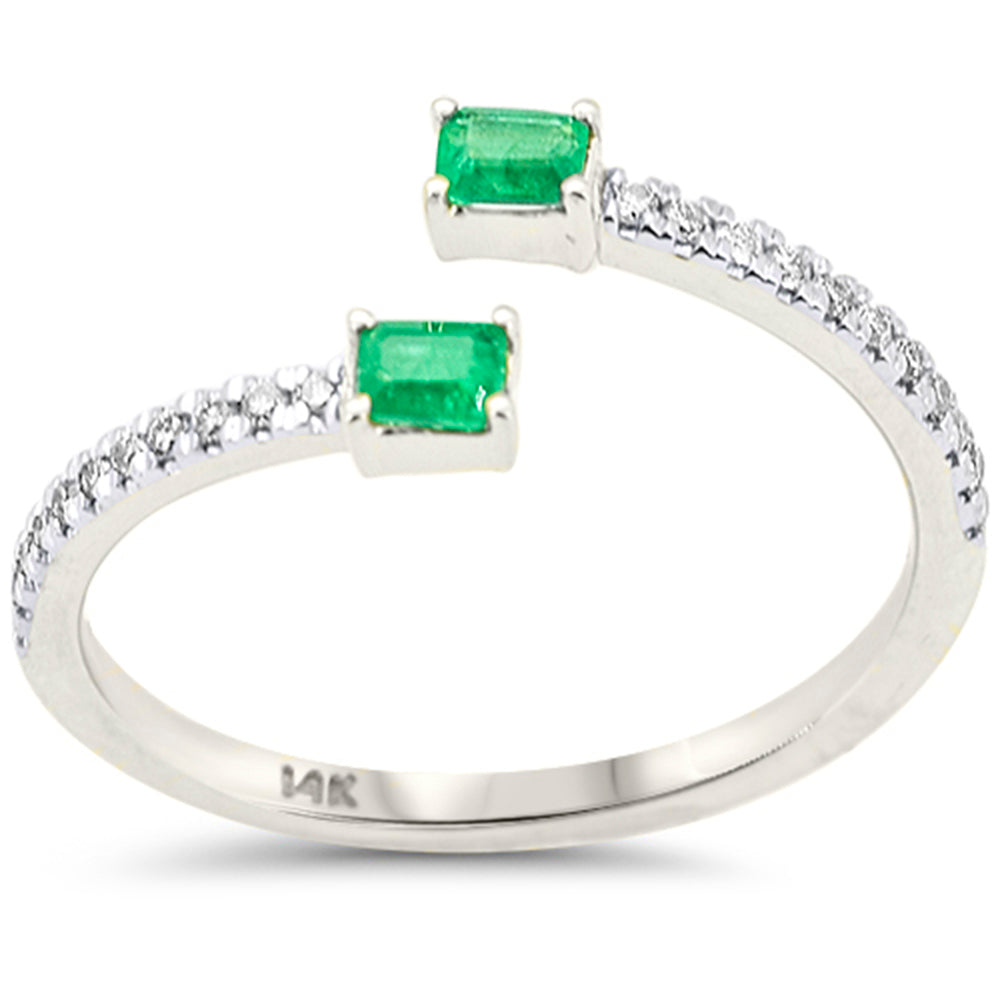 SPECIAL! .31ct G SI 14K White Gold Diamond & Emerald Gemstones Open Ring Size 6.5