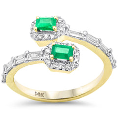 SPECIAL! 1.02ct G SI 14K Yellow Gold Diamond & Emerald Gemstones Open Ring Size 6.5