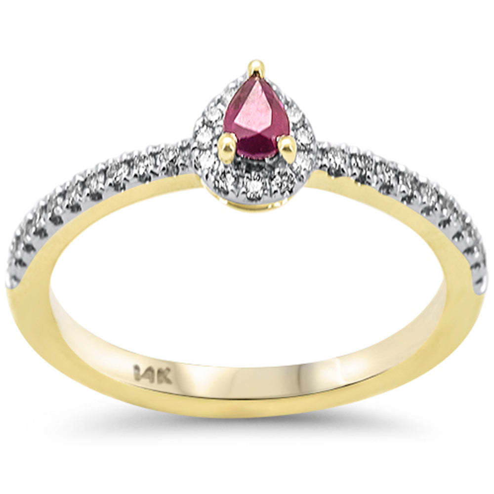 SPECIAL! .37ct G SI 14K Yellow Gold Pear Shape Diamond & Ruby Gemstones Ring Size 6.5