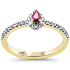 SPECIAL! .37ct G SI 14K Yellow Gold Pear Shape Diamond & Ruby Gemstones Ring Size 6.5