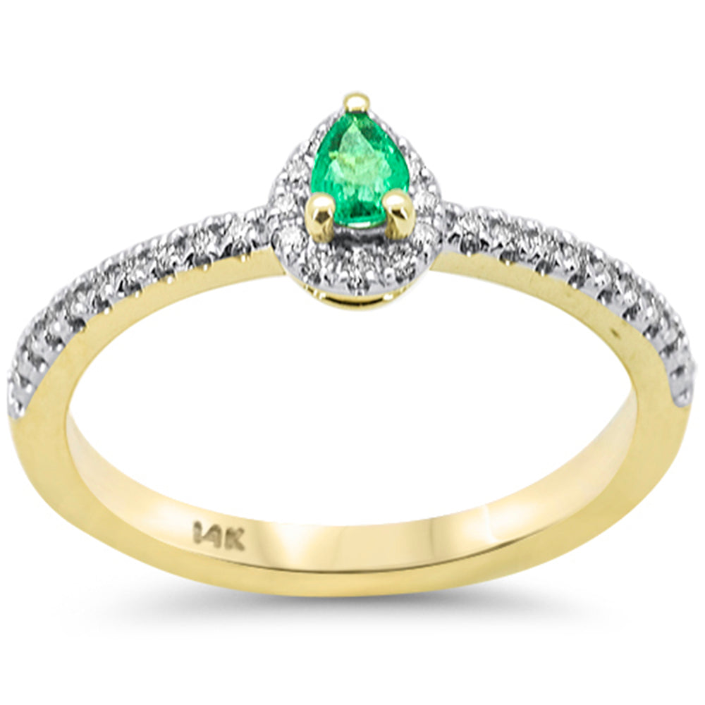 SPECIAL! .28ct G SI 14K Yellow Gold Pear Shape Diamond & Emerald Gemstones Ring Size 6.5