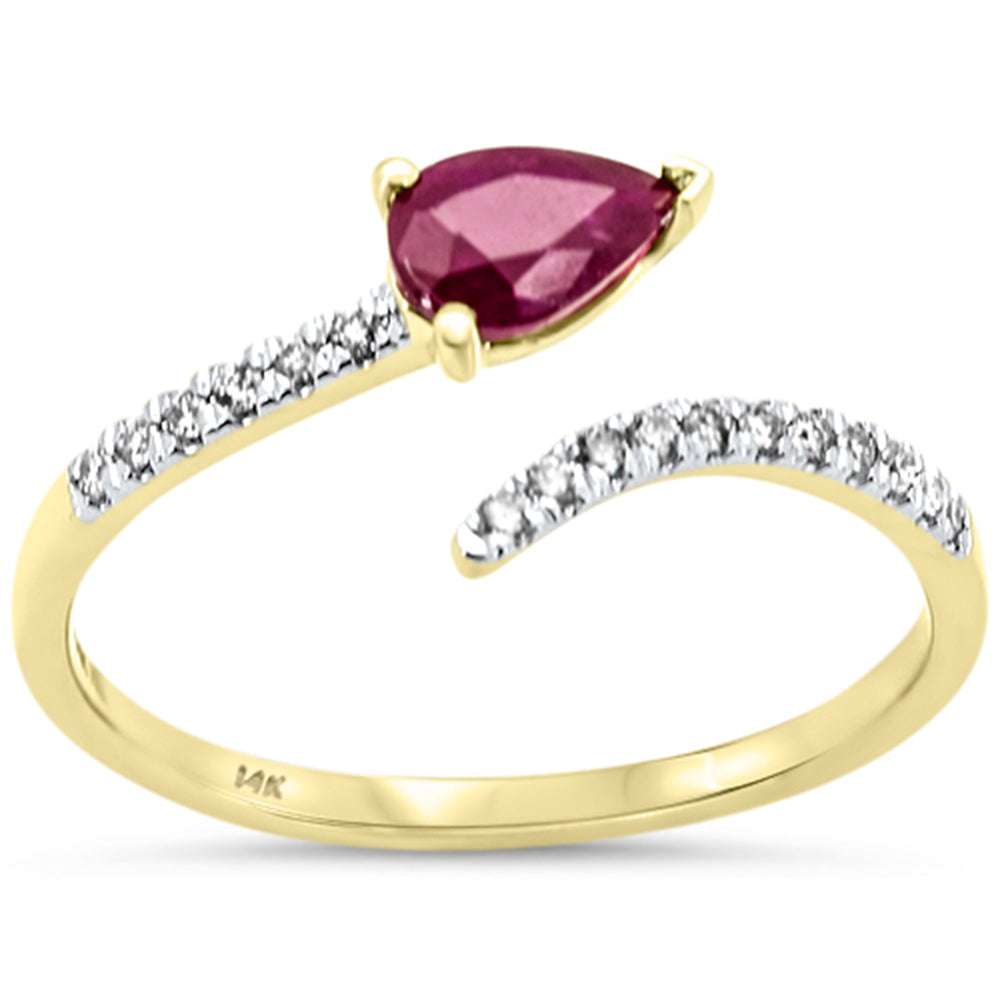 .65ct G SI 14K Yellow Gold Pear Shape diamond & Ruby Gemstones Open Ring Size 6.5