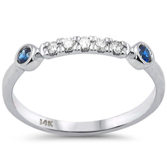 SPECIAL! .23ct G SI 14K White Gold Diamond & Blue Sapphire Gemstones Band Ring Size 6.5