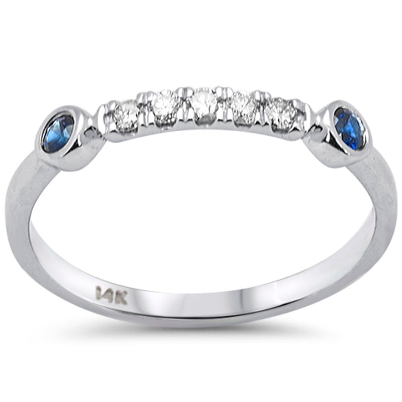 SPECIAL! .23ct G SI 14K White Gold Diamond & Blue Sapphire Gemstones Band Ring Size 6.5