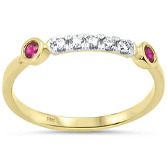 SPECIAL! .22ct G SI 14K Yellow Gold Diamond & Ruby Gemstones Band Ring Size 6.5