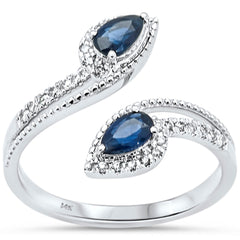 SPECIAL! .78ct G SI 14K White Gold Diamond & Blue Sapphire Gemstones Wrap Around Ring Size 6.5