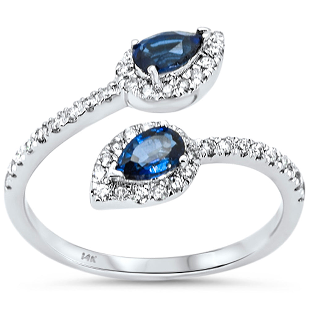 SPECIAL!.81ct G SI 14K White Gold Diamond & Blue Sapphire Gemstones Wrap Around Ring Size 6.5