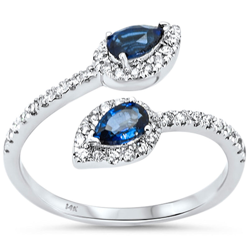 SPECIAL!.81ct G SI 14K White Gold Diamond & Blue Sapphire Gemstones Wrap Around Ring Size 6.5