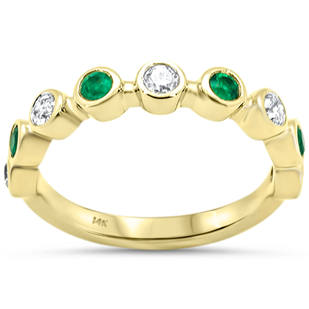 SPECIAL! .51ct G SI 14K Yellow Gold Diamond & Emerald Gemstones Band Ring Size 6.5