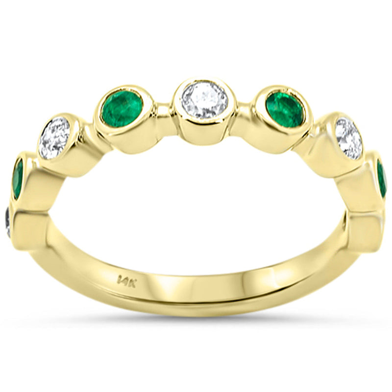 SPECIAL! .51ct G SI 14K Yellow Gold Diamond & Emerald Gemstones Band Ring Size 6.5