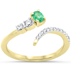 SPECIAL! .36ct G SI 14K Yellow Gold Diamond & Emerald Gemstones Open Ring Size 6.5