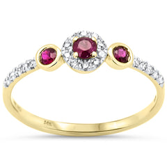 .34ct G SI 14K Yellow Gold Diamond & Ruby Gemstones Band Ring Size 6.5