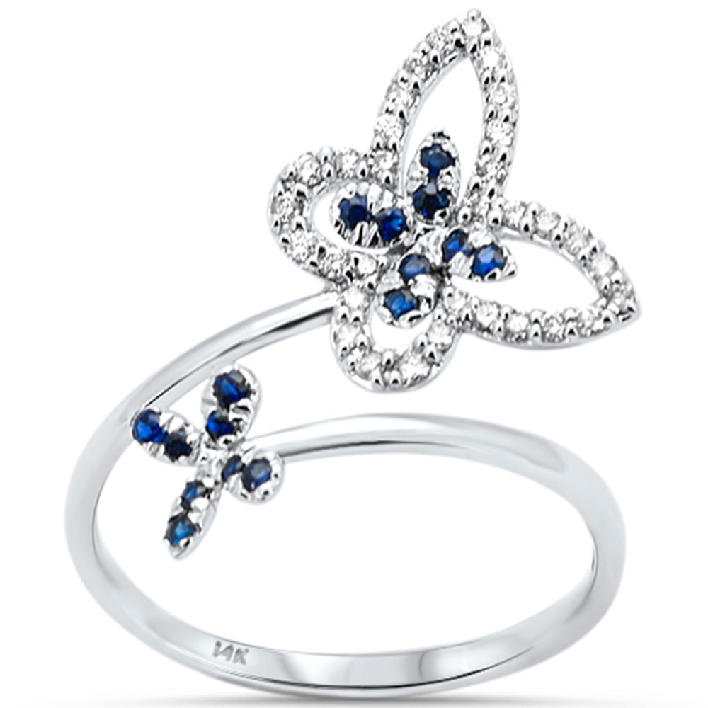 SPECIAL! .30ct G SI 14K White Gold Diamond & Blue Sapphire Gemstones Butterfly Ring Size 6.5
