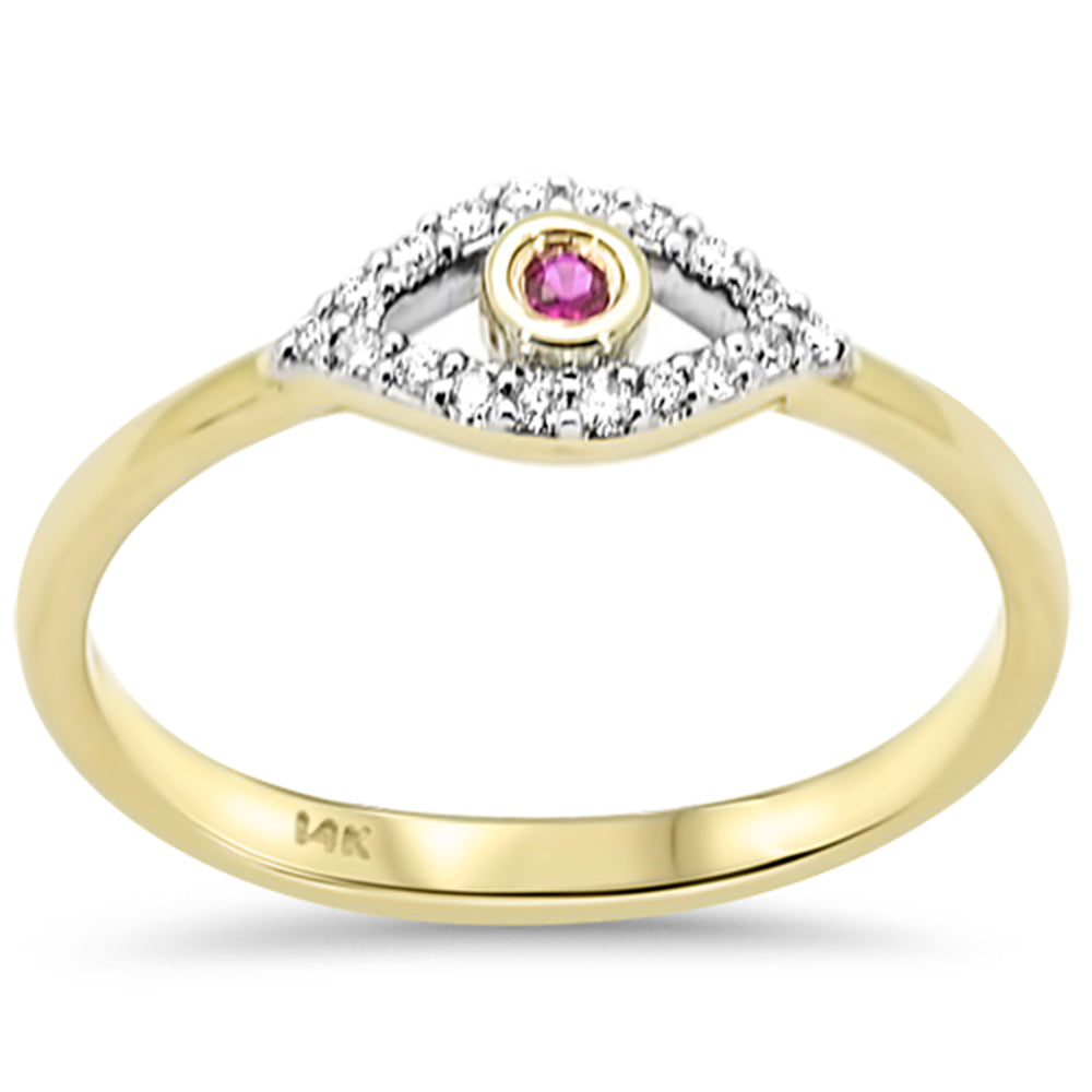 SPECIAL! .11ct G SI 14K Yellow Gold Diamond & Ruby Gemstone Evil Eye Ring Size 6.5