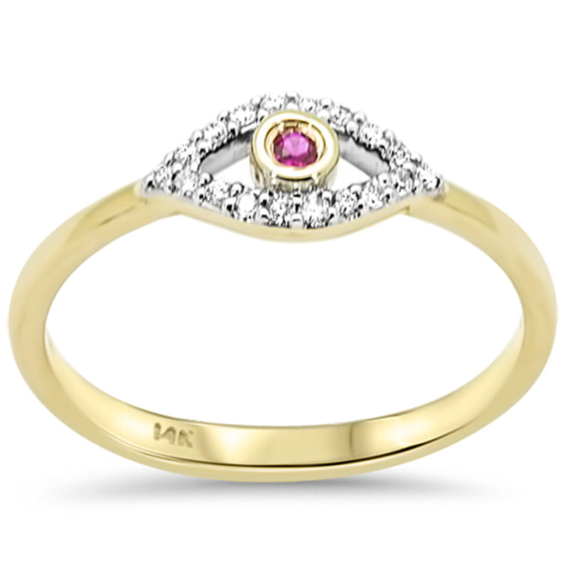 SPECIAL! .11ct G SI 14K Yellow Gold Diamond & Ruby Gemstone Evil Eye Ring Size 6.5