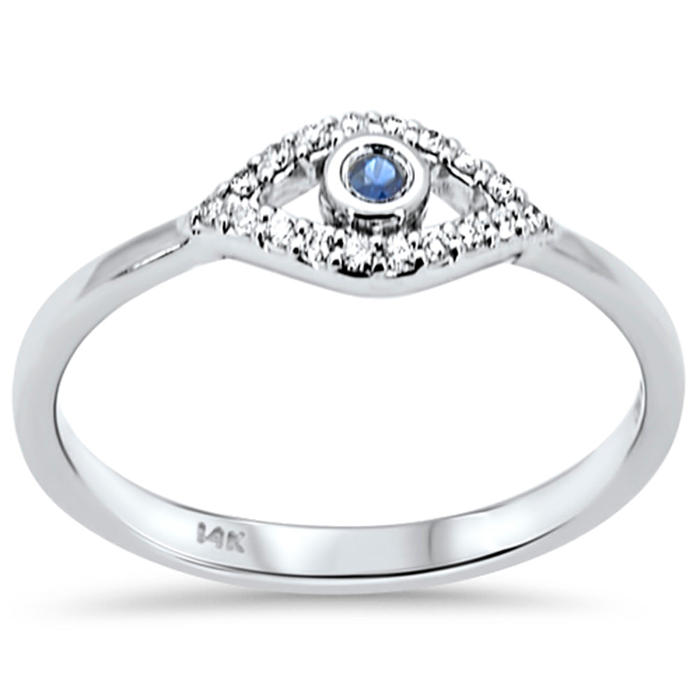 .12ct G SI 14K White Gold Diamond & Blue Sapphire Gemstone Evil Eye Ring Size 6.5