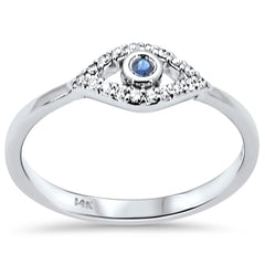 .12ct G SI 14K White Gold Diamond & Blue Sapphire Gemstone Evil Eye Ring Size 6.5