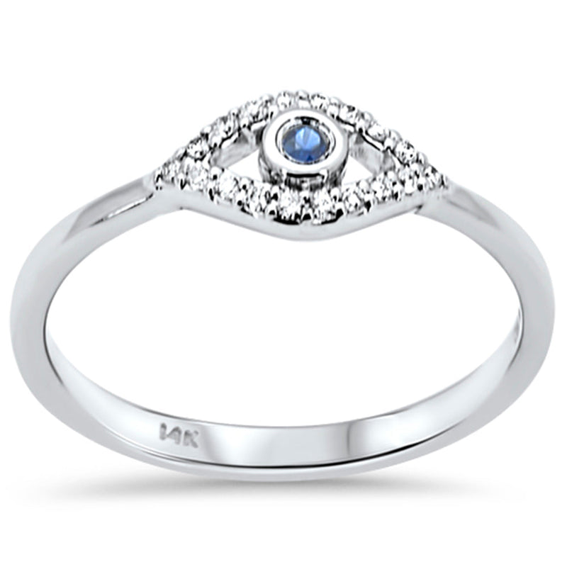 .12ct G SI 14K White Gold Diamond & Blue Sapphire Gemstone Evil Eye Ring Size 6.5