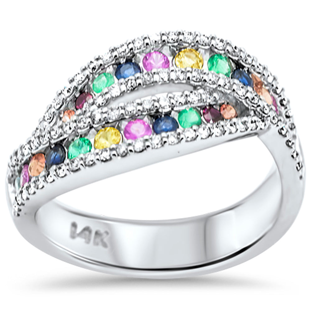 SPECIAL! 1.13ct G SI 14K White Gold Diamond Multi Color Ring Band Size 6.5