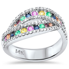 SPECIAL! 1.13ct G SI 14K White Gold Diamond Multi Color Ring Band Size 6.5
