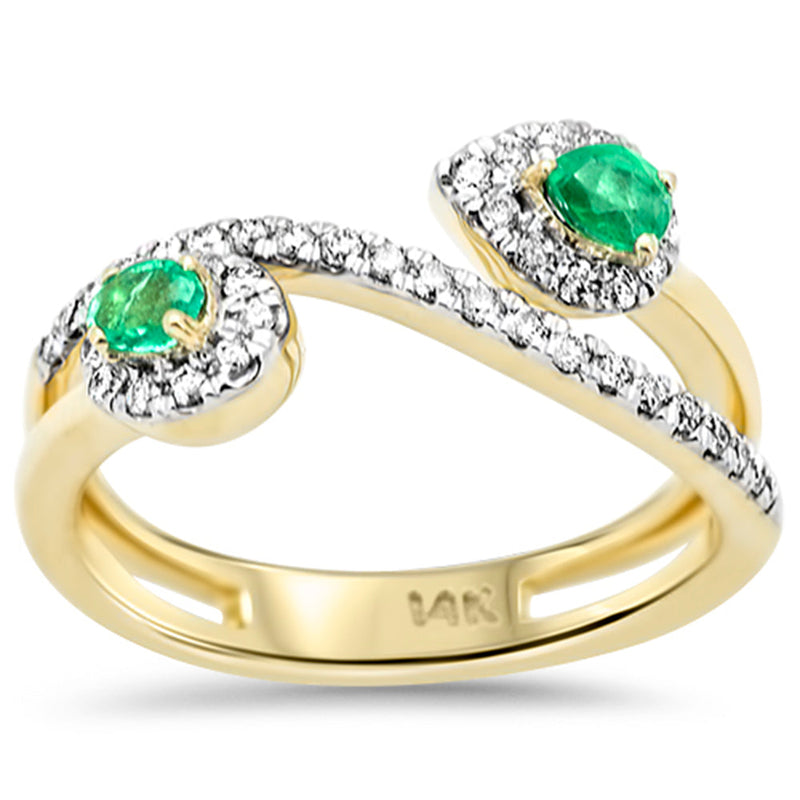 SPECIAL! .59ct G SI 14K Yellow Gold Diamond & Emerald Double Shank Band Ring Size 6.5