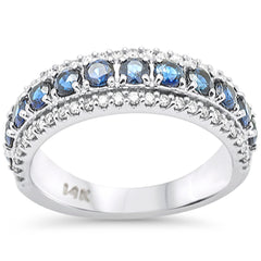 SPECIAL! 1.48ct G SI 14K White Gold Diamond & Blue Sapphire Gemstones Band Ring Size 6.5