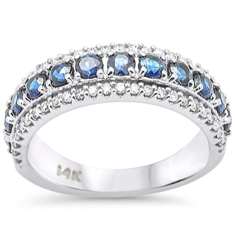SPECIAL! 1.48ct G SI 14K White Gold Diamond & Blue Sapphire Gemstones Band Ring Size 6.5