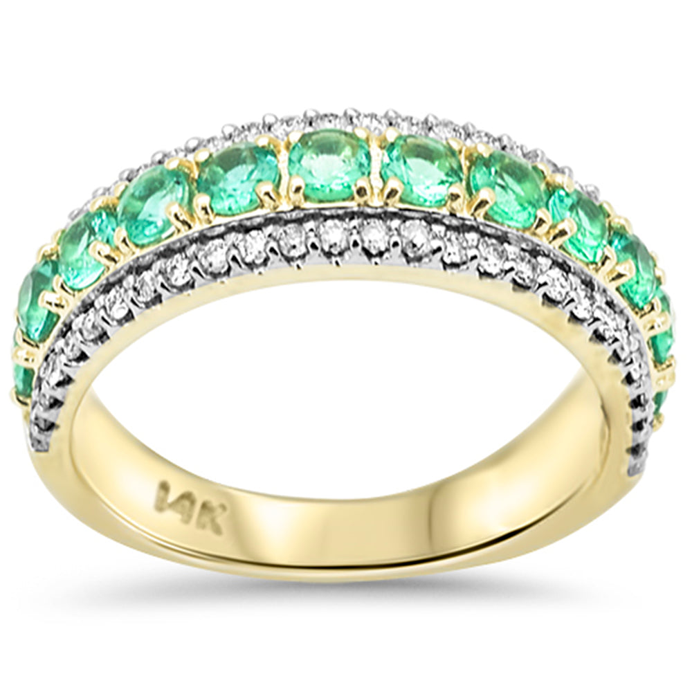 SPECIAL! 1.14ct G SI 14K Yellow Gold Diamond & Emerald Gemstones Band Ring Size 6.5