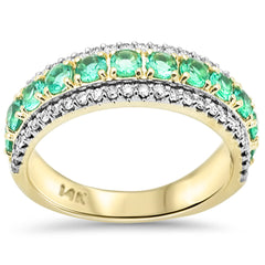 SPECIAL! 1.14ct G SI 14K Yellow Gold Diamond & Emerald Gemstones Band Ring Size 6.5