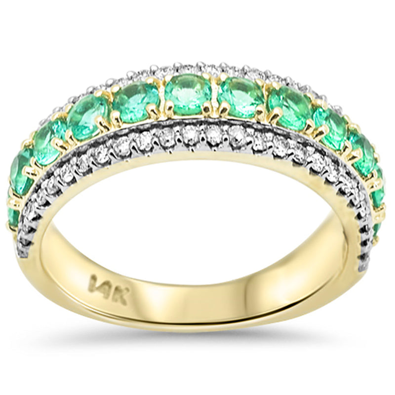 SPECIAL! 1.14ct G SI 14K Yellow Gold Diamond & Emerald Gemstones Band Ring Size 6.5