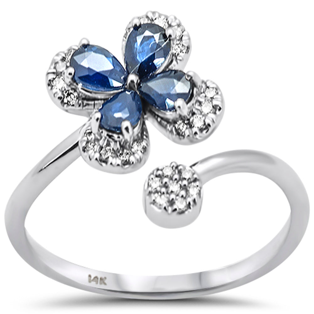 SPECIAL! .94ct G SI 14K White Gold Diamond & Blue Sapphire Gemstones Flower Band Ring Size 6.5