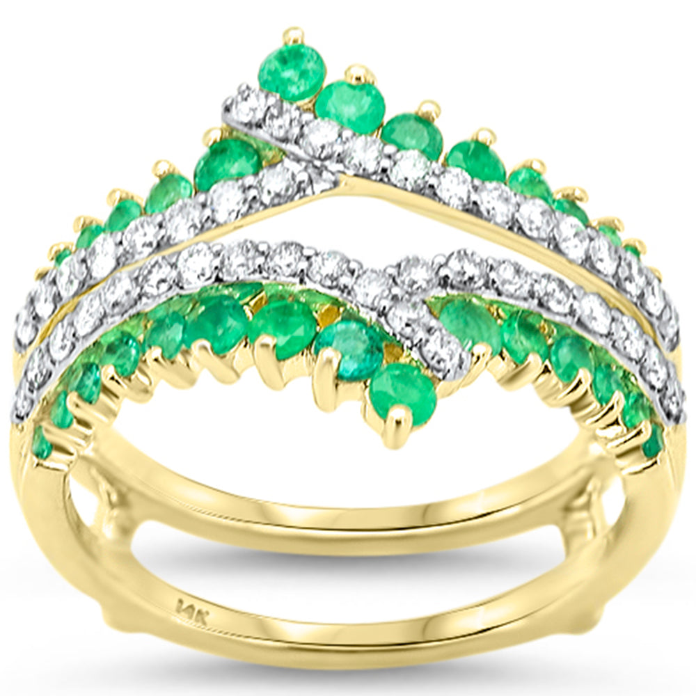 SPECIAL! 1.02ct G SI 14K Yellow Gold Diamond & Emerald Gemstones Double Shank Band Ring Size 6.5