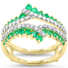 SPECIAL! 1.02ct G SI 14K Yellow Gold Diamond & Emerald Gemstones Double Shank Band Ring Size 6.5