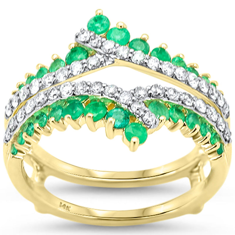 SPECIAL! 1.02ct G SI 14K Yellow Gold Diamond & Emerald Gemstones Double Shank Band Ring Size 6.5