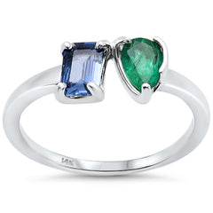 SPECIAL! .85ct G SI 14K White Gold Two Stone Blue Sapphire & Emerald Ring Size 6.5