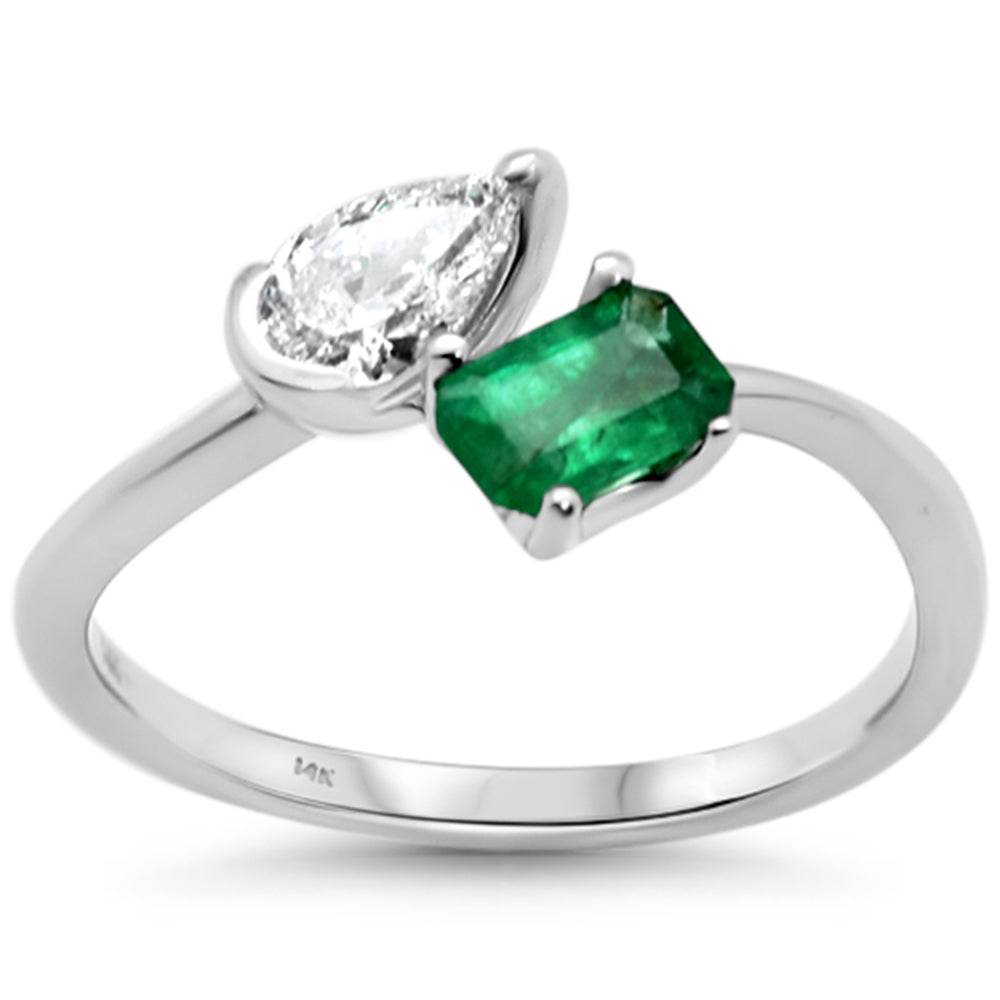 SPECIAL! .96ct G SI 14K White Gold Round Diamond & Pear Shape Emerald Ring Size 6.5