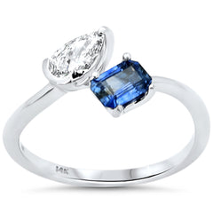 SPECIAL! .86ct G SI 14K White Gold Two Stone Pear Shape Diamond & Blue Sapphire Ring Size 6.5