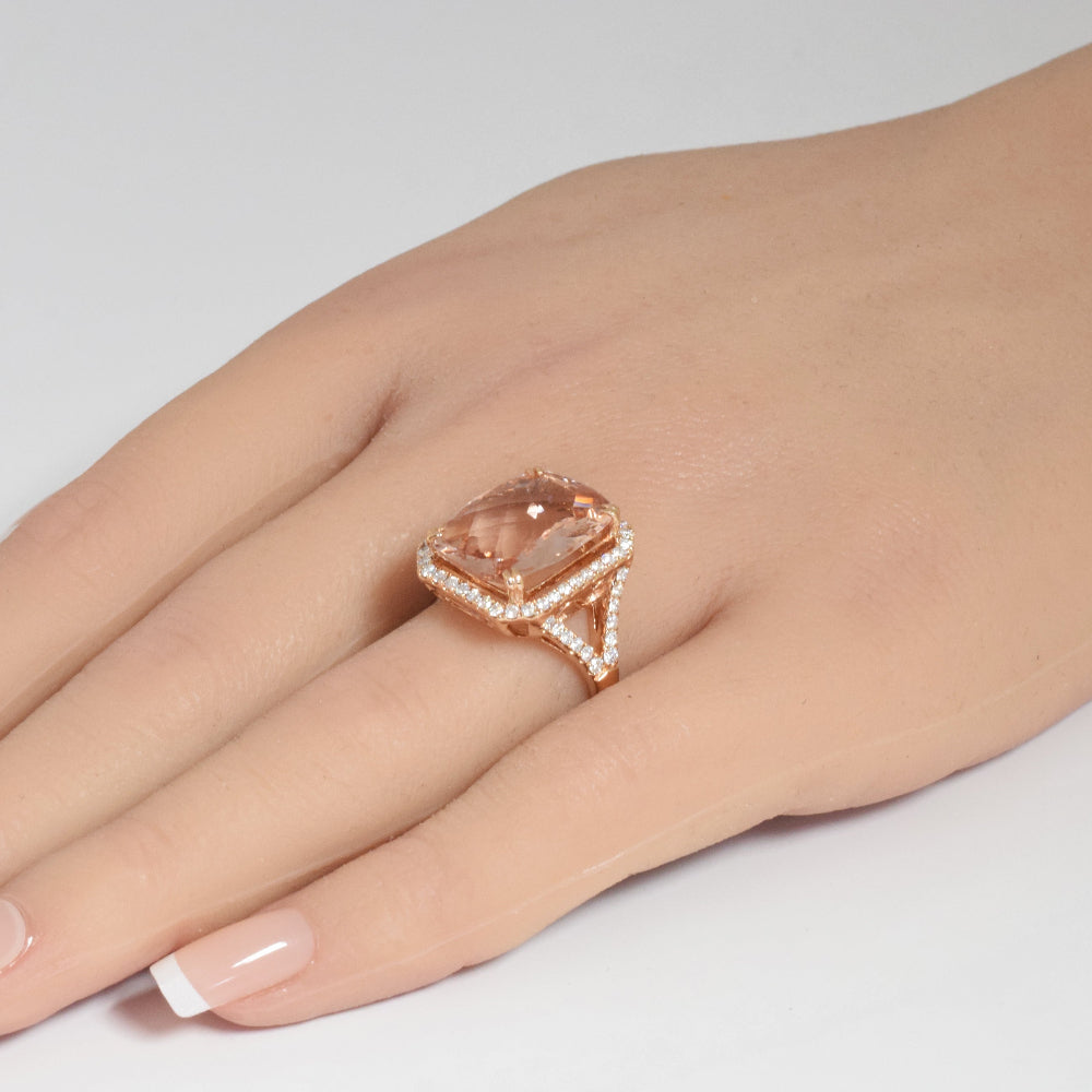 SPECIAL! 8.11ct G SI 14K Rose Gold Round Diamond & Morganite Ring Size 6.5