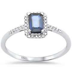 SPECIAL! .68ct G SI 14K White Gold Round Diamond & Blue Sapphire Gemstones Ring Size 6.5