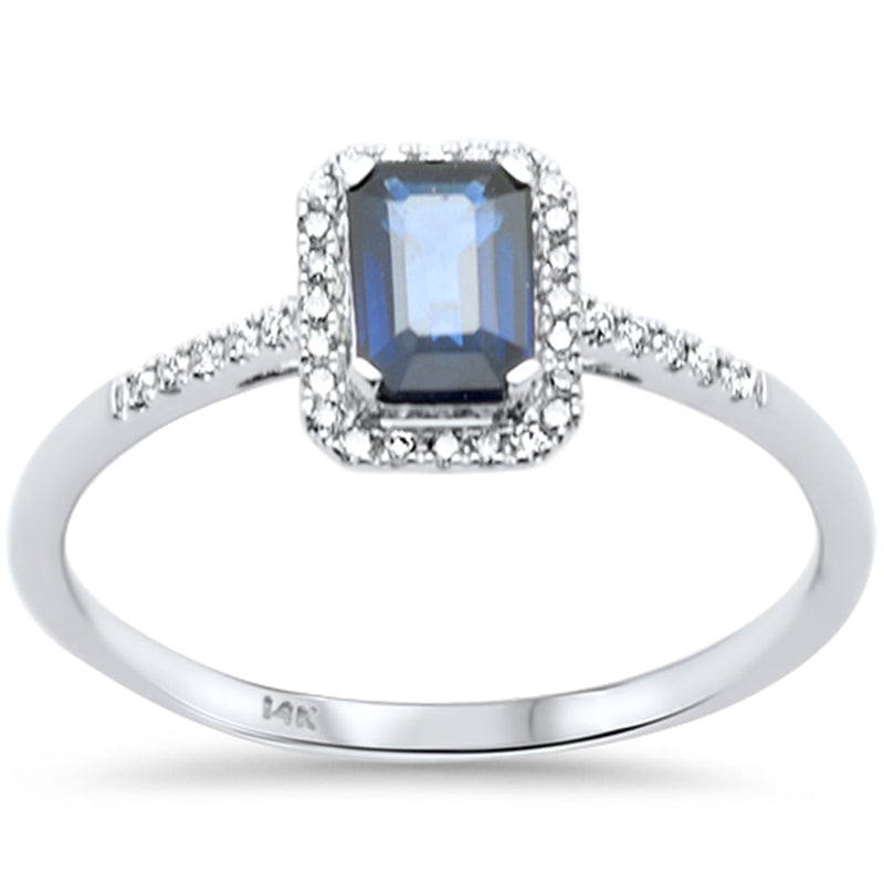 SPECIAL! .68ct G SI 14K White Gold Round Diamond & Blue Sapphire Gemstones Ring Size 6.5