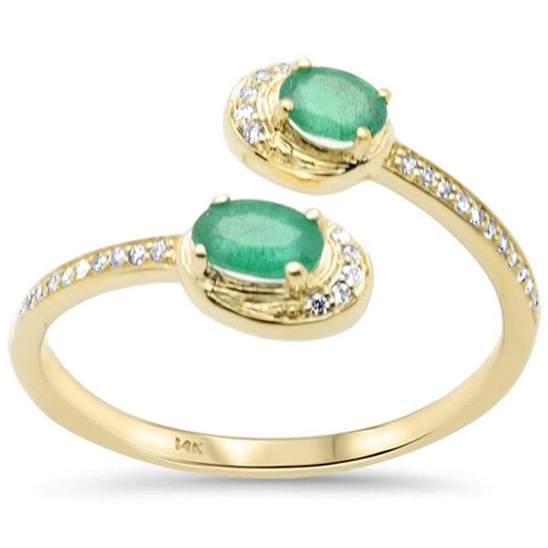 SPECIAL! .53ct G SI 14K Yellow Gold Round Diamond & Emerald Gemstones Open Ring Size 6.5