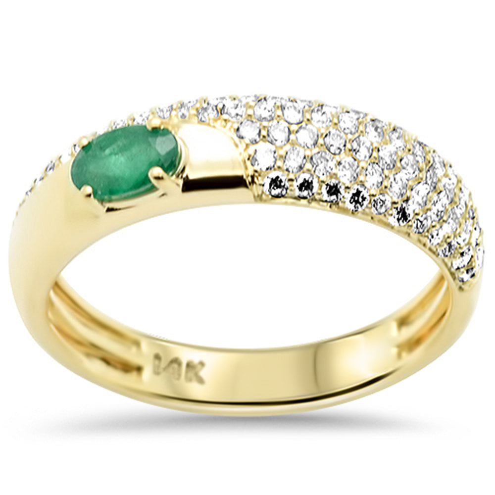 SPECIAL! .69ct G SI 14K Yellow Gold Round Diamond & Emerald Gemstones Band Ring Size 6.5
