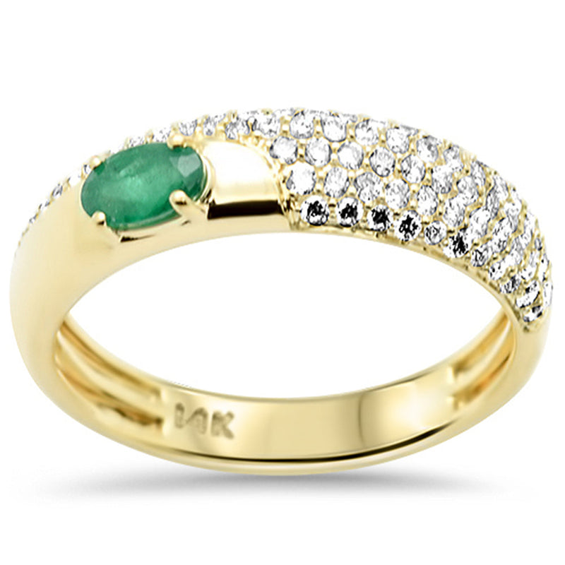 SPECIAL! .69ct G SI 14K Yellow Gold Round Diamond & Emerald Gemstones Band Ring Size 6.5